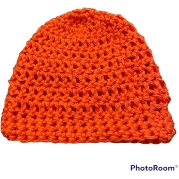 Handmade Crochet Orange Hat Beanie Neon Acrylic Cap Hand Crafted Runner Skullcap - Picture 6 of 17